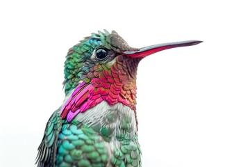 Fototapeta premium Broad Billed Hummingbird on white background for easy isolation.