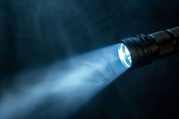 Black torch or flashlight with beam of light
