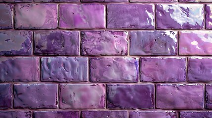 Tiles in lavender color with white grout. Brickwork. Background in purple tile with white grout.