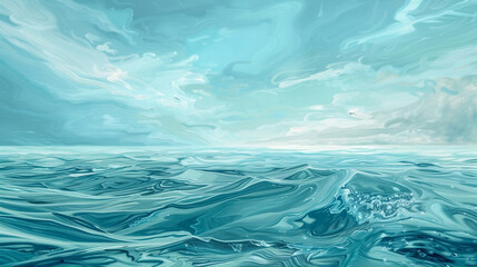 Tranquil movement of river water captured in oil, using celestial blues and aquamarine to create a calming effect.