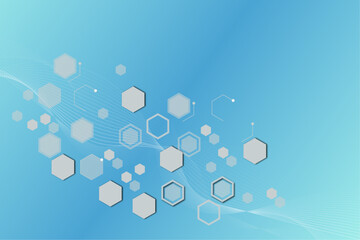 abstract blue background with hexagons and wave lines