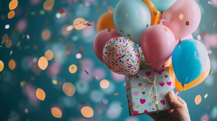 A hand holding a birthday card overflowing with heartfelt messages and colorful decorations. - Powered by Adobe