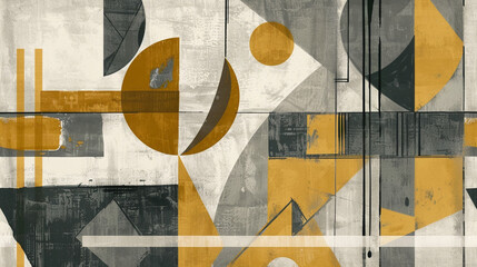 Grey and mustard modern gouache wallpaper featuring sophisticated geometric designs.