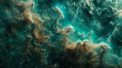 Dramatic Nebula with Swirling Clouds and Starry Background

