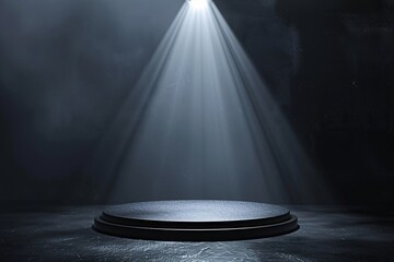 A black stage with a spotlight shining on it