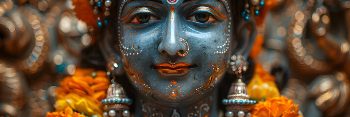Ram Navami day ,
A statue of deity with a blue face and arms
