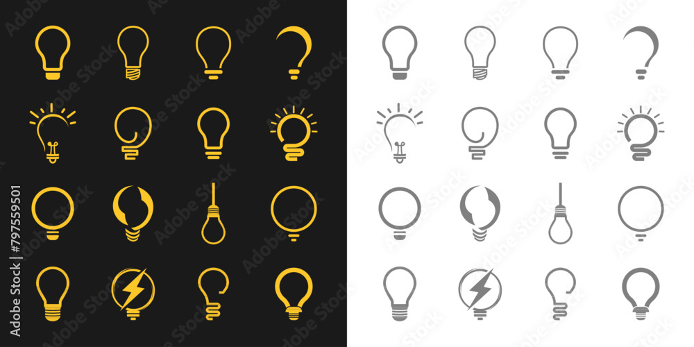 Wall mural Light bulb lamp icon logo collection set. line outline vector illustration - Wall murals