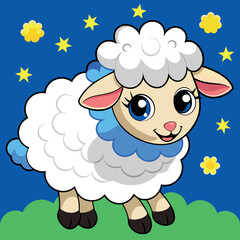 Fototapeta premium cute lamb star moon night character puppy 