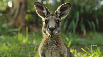 Fototapeta premium Attractive baby kangaroo greenhorn systems engineer 