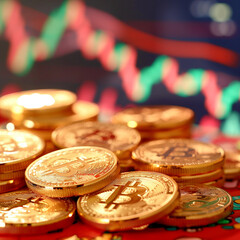 Shiny coins with stock graph trend, AI