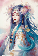The Japanese goddess, Kukuri-hime, くくり姫, 菊理姫, spiritual illustration art, Generative AI