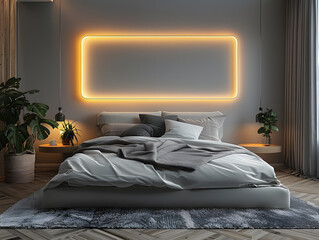 Modern Serenity: White Frame Enhances Tranquil Mood in Bedroom