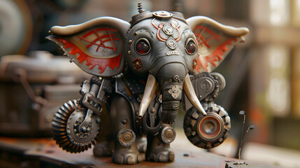 Charming baby elephant rookie mechanical engineer 