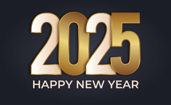 2025 happy new year design in Golden Text