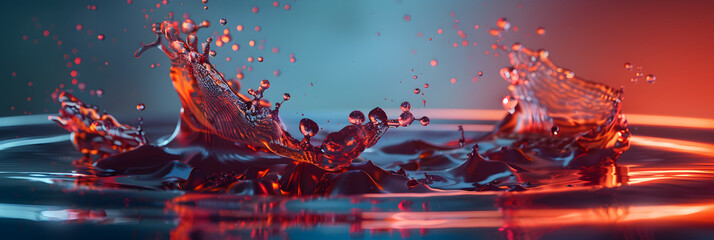 Splash of red liquid with a black liquid on the dark background