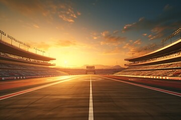 Obraz premium Empty asphalt road in the stadium with cloudy blue sky. 3d rendering