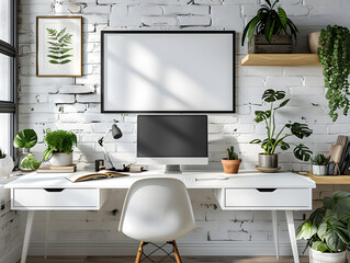 Sleek Simplicity: White Frame Mockup Adds Elegance to Home Office Decor