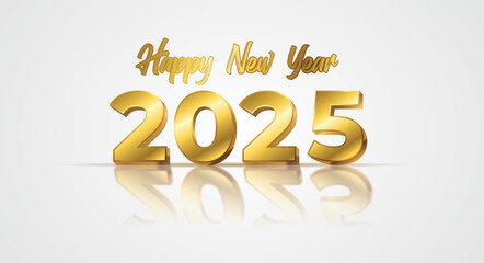 2025 happy new year design in Golden Text with Reflection