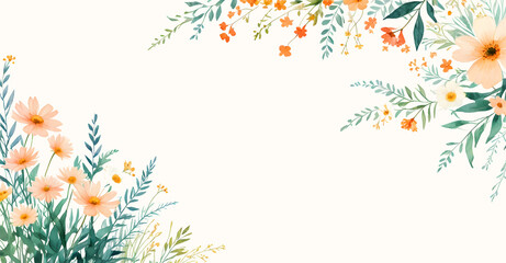 Watercolor floral banner, background with copy space for mother’s day, wedding invitation summer template