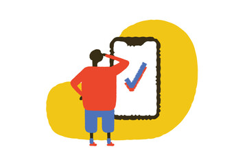 Man looking at phone screen with check mark