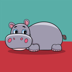 vector hippo laying on the floor cartoon mascot icon illustration
