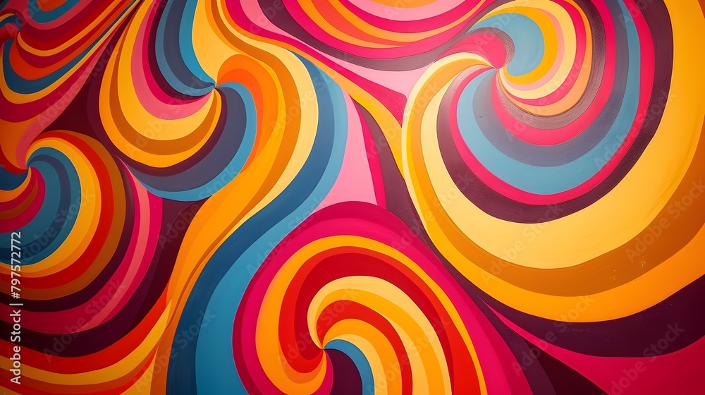 Wall mural vibrant 1970s abstract expressionist backdrop with bold psychedelic patterns and swirling designs