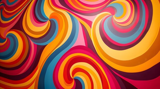 Vibrant 1970s Abstract Expressionist Backdrop With Bold Psychedelic Patterns and Swirling Designs