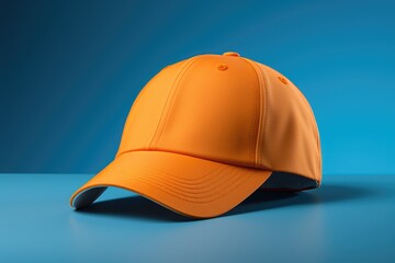 Fototapeta premium a portrait product photograph of a blank cap, meticulously styled and photographed against a vibrant and contrasting backdrop