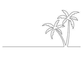 Palm tree continuous one line drawing. Isolated on white background vector illustration