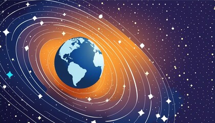 Obraz premium Blue space background with earth and galaxy. Abstract wallpaper with planetary glow. Science and education in outer space