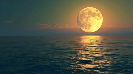 Tranquil Moonlit Sea at Dusk with Soft Glowing Horizon