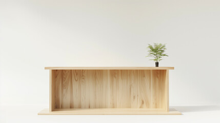 Minimalist Wooden Reception Counter with Plant