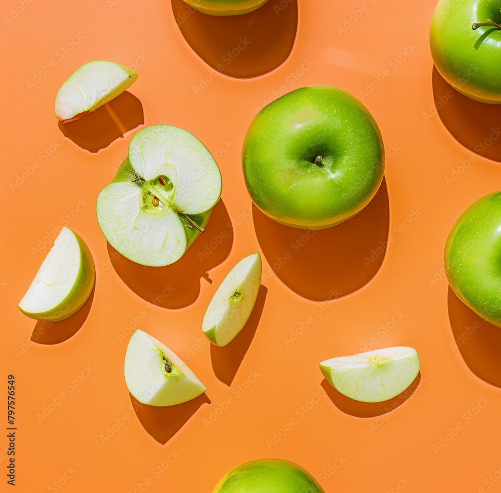 Canvas Prints green apples on an orange background