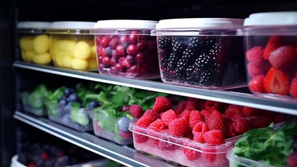 Fototapeta na wymiar strawberries in a plastic box. generative ai