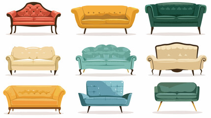Set of different sofas in flat style vector illustration