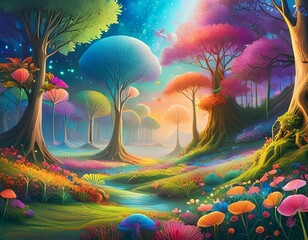Magic imaginary world full with color and happiness