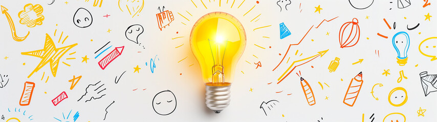 Light Bulb with Doodles, Concept of Creativity and Innovation