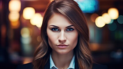 Obraz premium a woman with brown hair and a white shirt