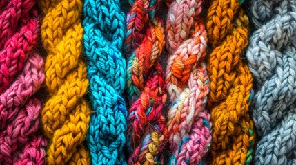 Colorful Knitted Wool Textures Close-Up