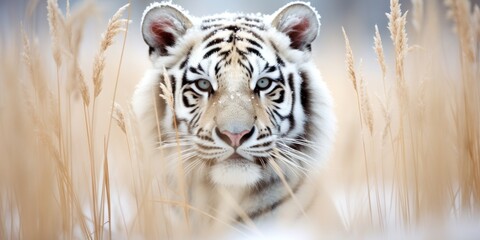 a white tiger in tall grass