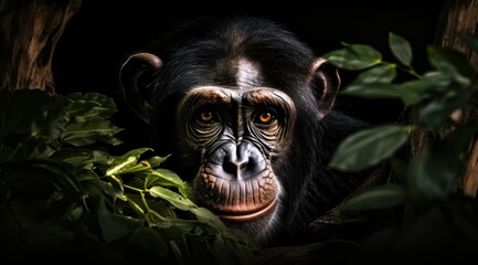 a chimpanzee looking at the camera