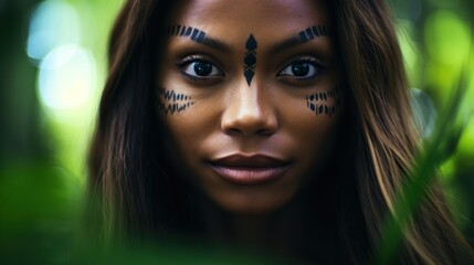a woman with tribal paint on her face