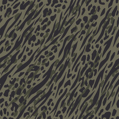 Animal skin seamless pattern. Random abstract shapes, wildcat and zebra skin imitate. Wild nature safari all over surface print for fabric, paper, package. Tiger, cheetah and zebra vector background.