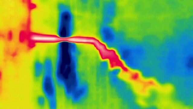 Smoke coming from the chimney. The concept of environmental pollution, bad ecology. Vertical video.Image from thermal imager device.