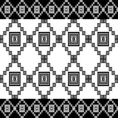 Yakan weaving inspired vector seamless pattern - Filipino folk art background perfect for textile or fabric print design in black and white. 