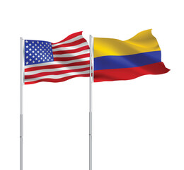 Obraz premium American and Colombian flags together.USA,Colombia flags on pole