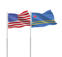 American and Aruba flags together.USA,Aruba flags on pole