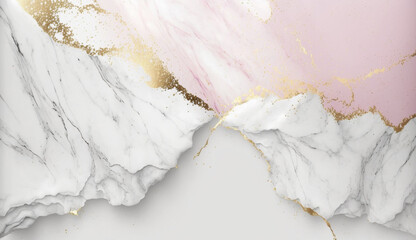 White and pink marble background with gold splashes