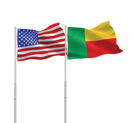 American and Benin flags together.USA,Benin flags on pole