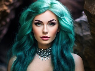 a woman with green hair and makeup